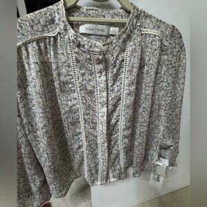 Bishop + Young Cropped Bubble Sleeve Gray/multi color Blouse